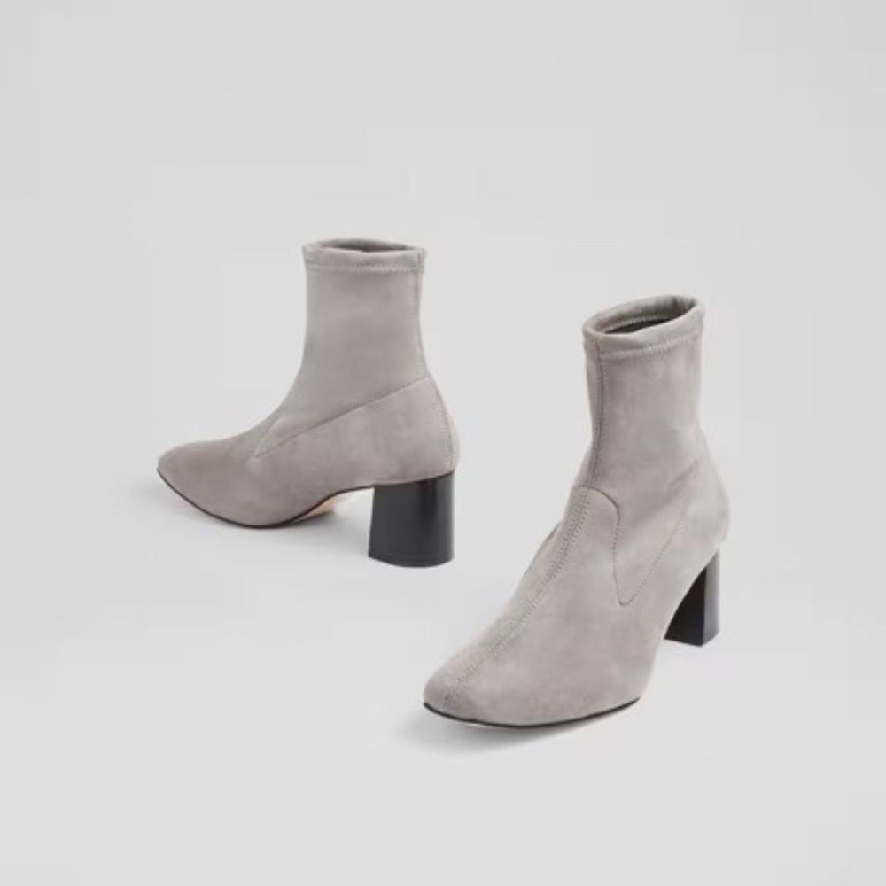 NWT LK Bennett Amira Gray Stretch Suede Ankle Boots Warm Gray size US 6.5/EU 37